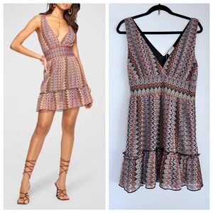 NWT Ramy Brook Zig-Zag Cami V-Neck Ruffle Mini Dress in Soho Multi Size 6